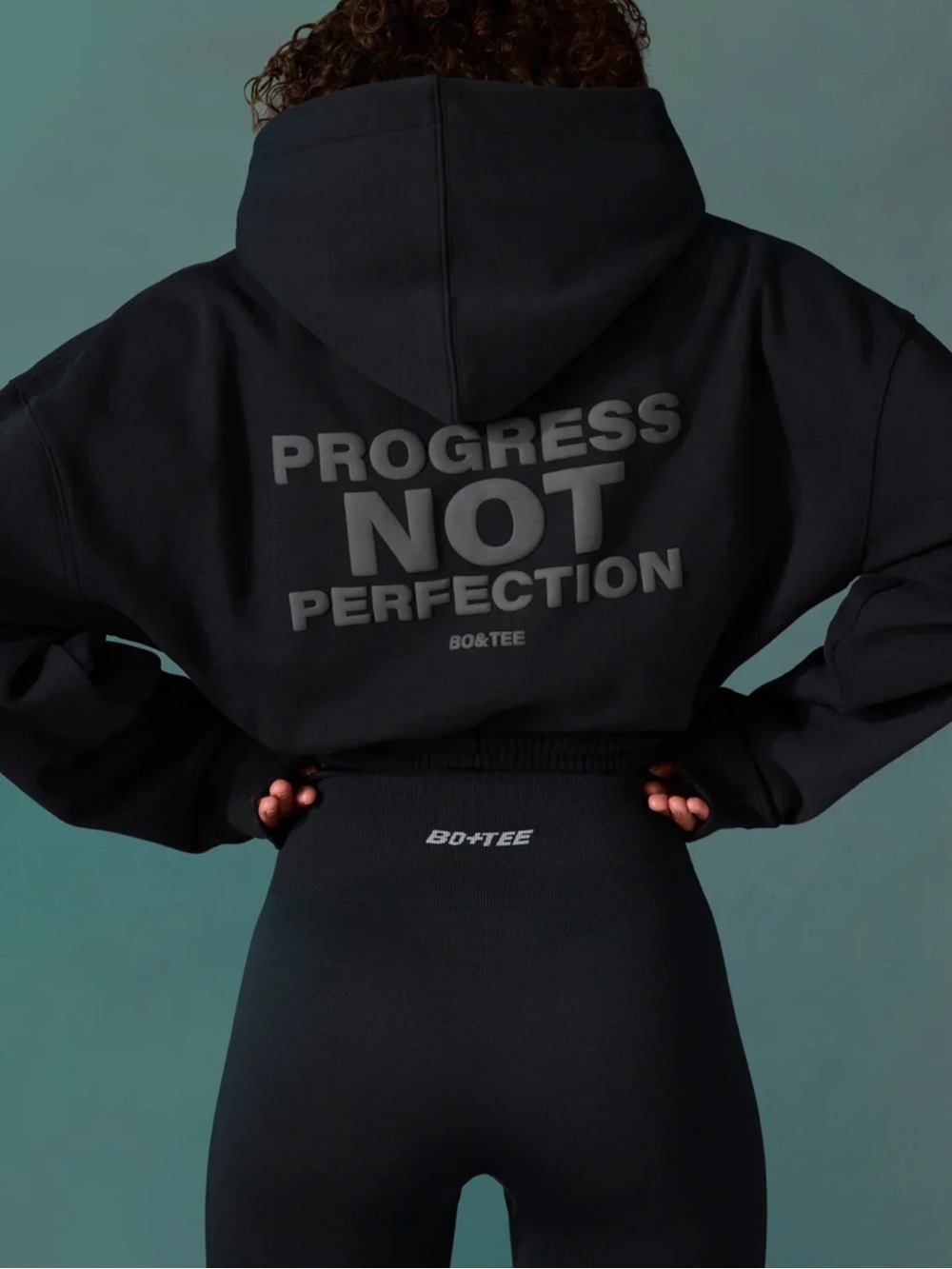 ❌SOLD❌Bo & Tee  "PROGRESS NOT PERFECTION" Cropped Hooded Sweatshirt - Picture 9 of 9